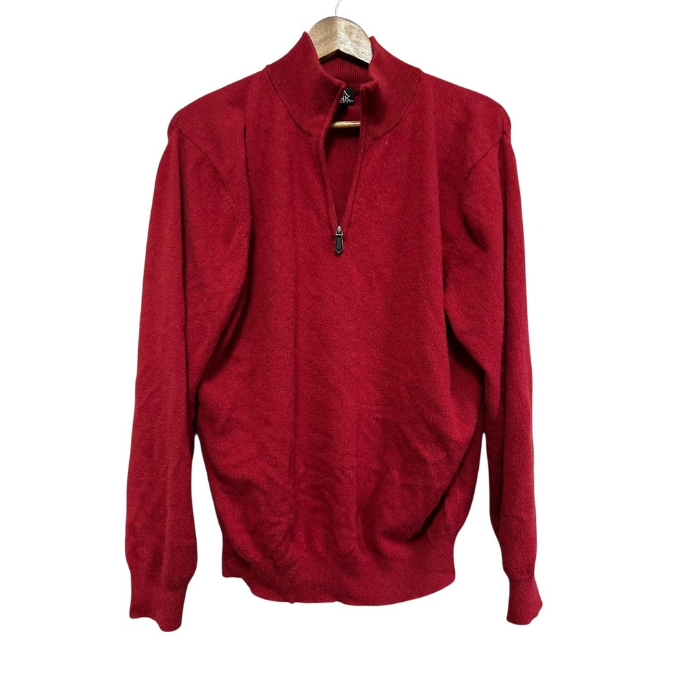 JOS. A. Bank Traveler's Collection Mens Red 100% Cashmere Quarter Zip Sweater XL